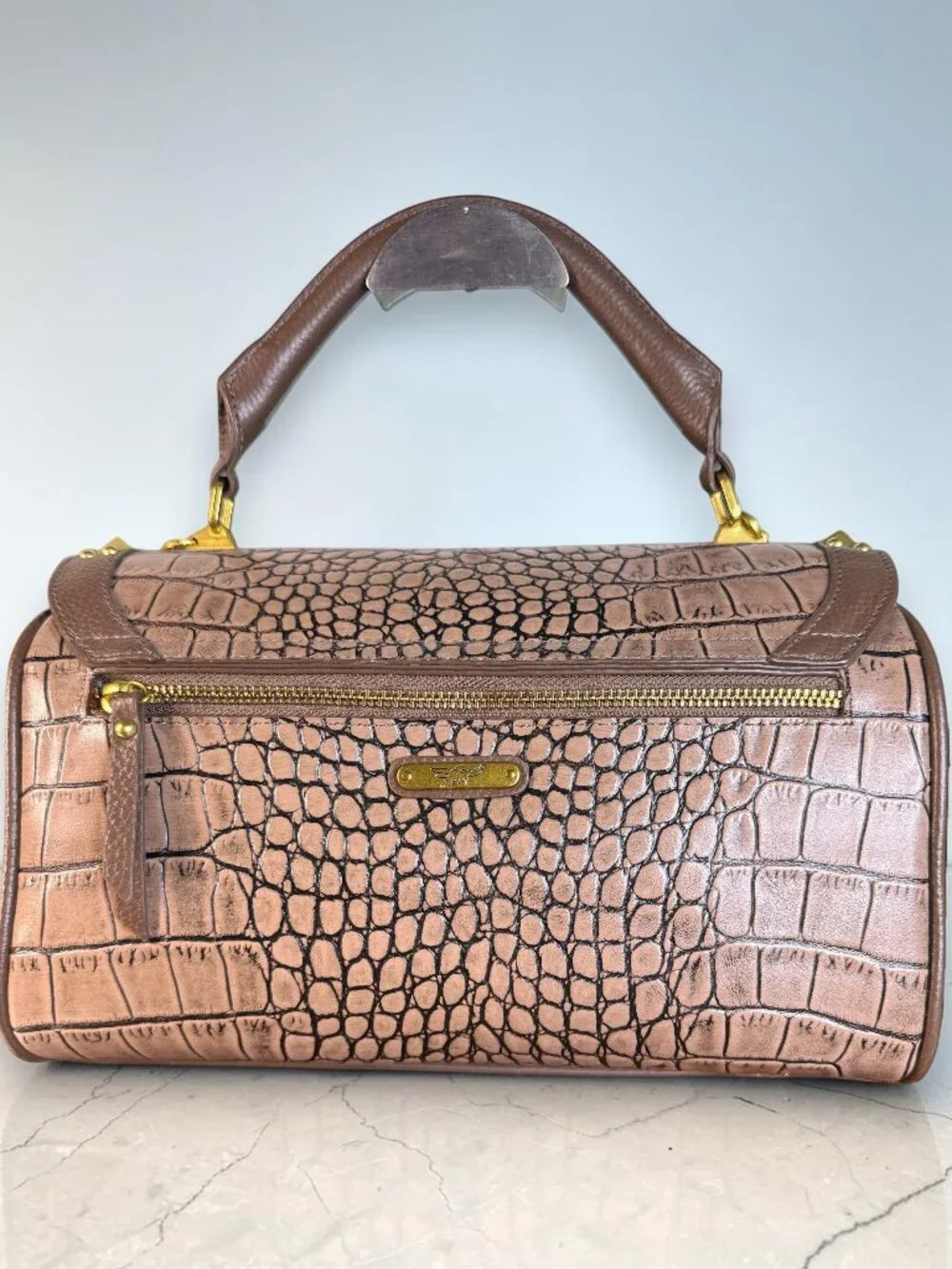 Sharif 1827 Croc-Embossed Leather Studded Top Handle Satchel Sample Bag - New